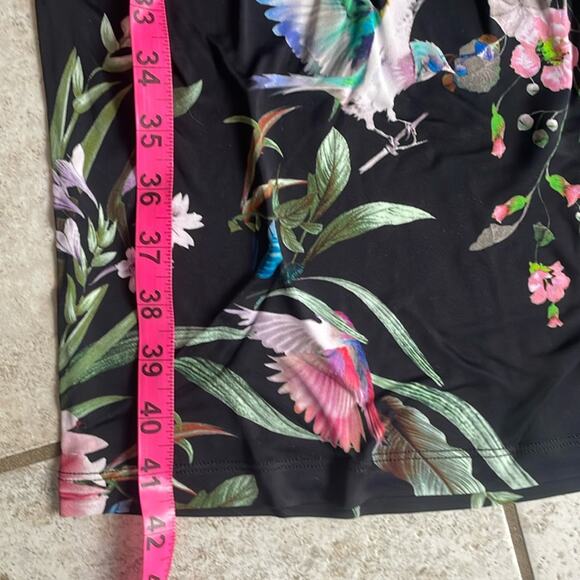 Fuzzi Bouquet Floral Hummingbird Print Sleeveless Tulle Jersey Sheath Dress - Picture 15 of 16